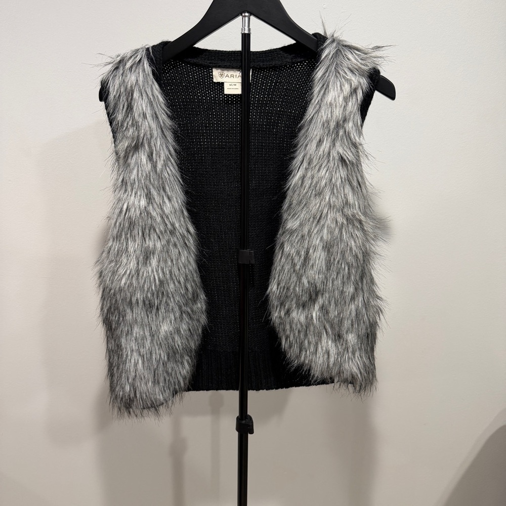 Ariat Black Knit Vest with Faux Fur Accents